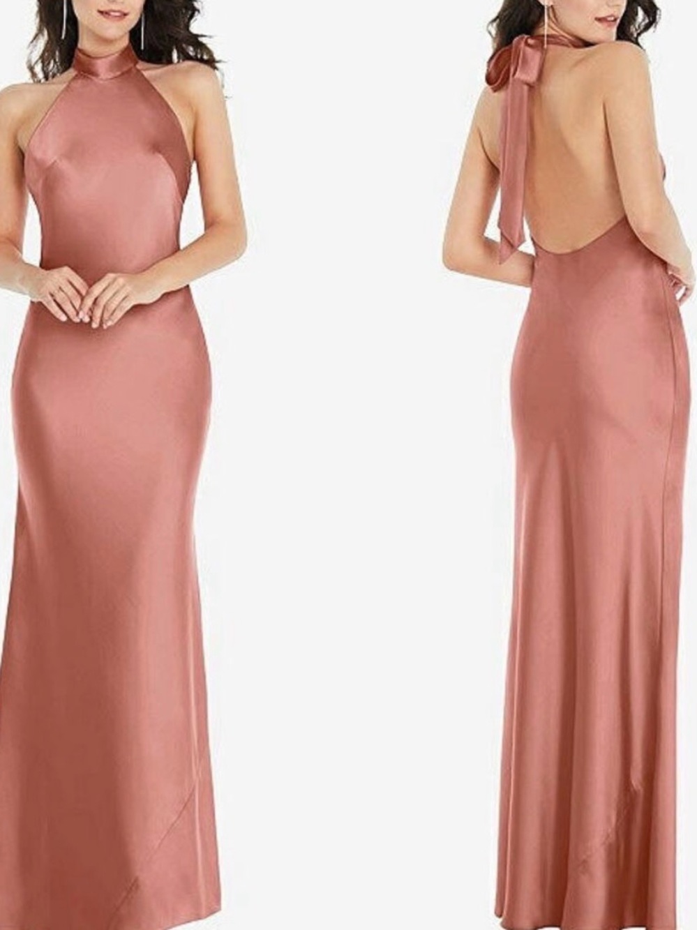 Dessy Collection Rose Gold Halter-Back Maxi Dress
